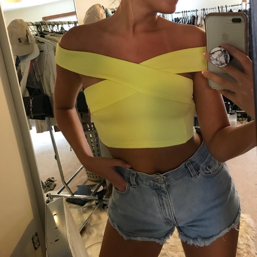 New Lavish Alice neon off the shoulder crop